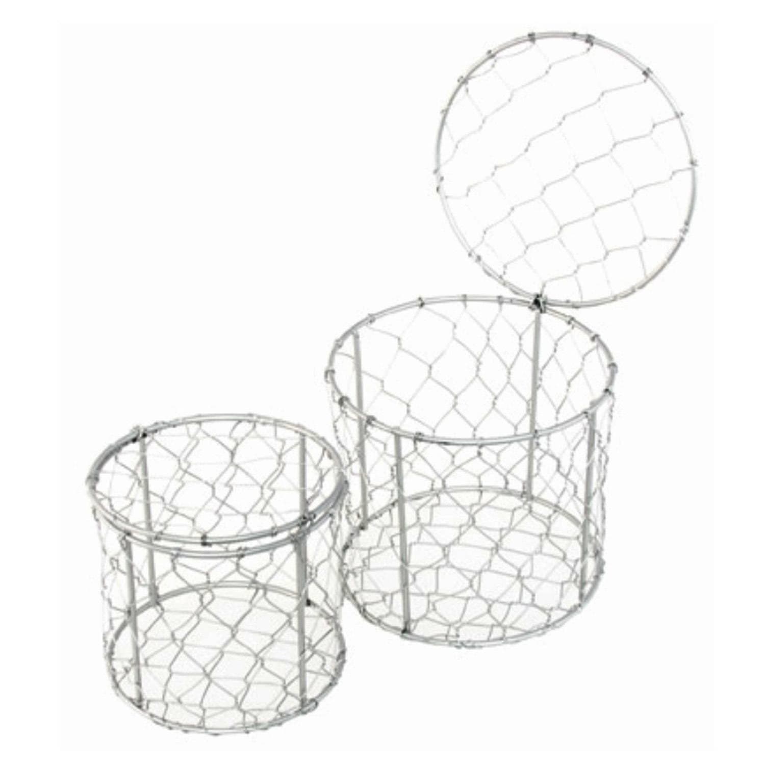 Lot de 2 Paniers métal ronds gris 13cm et 11cm